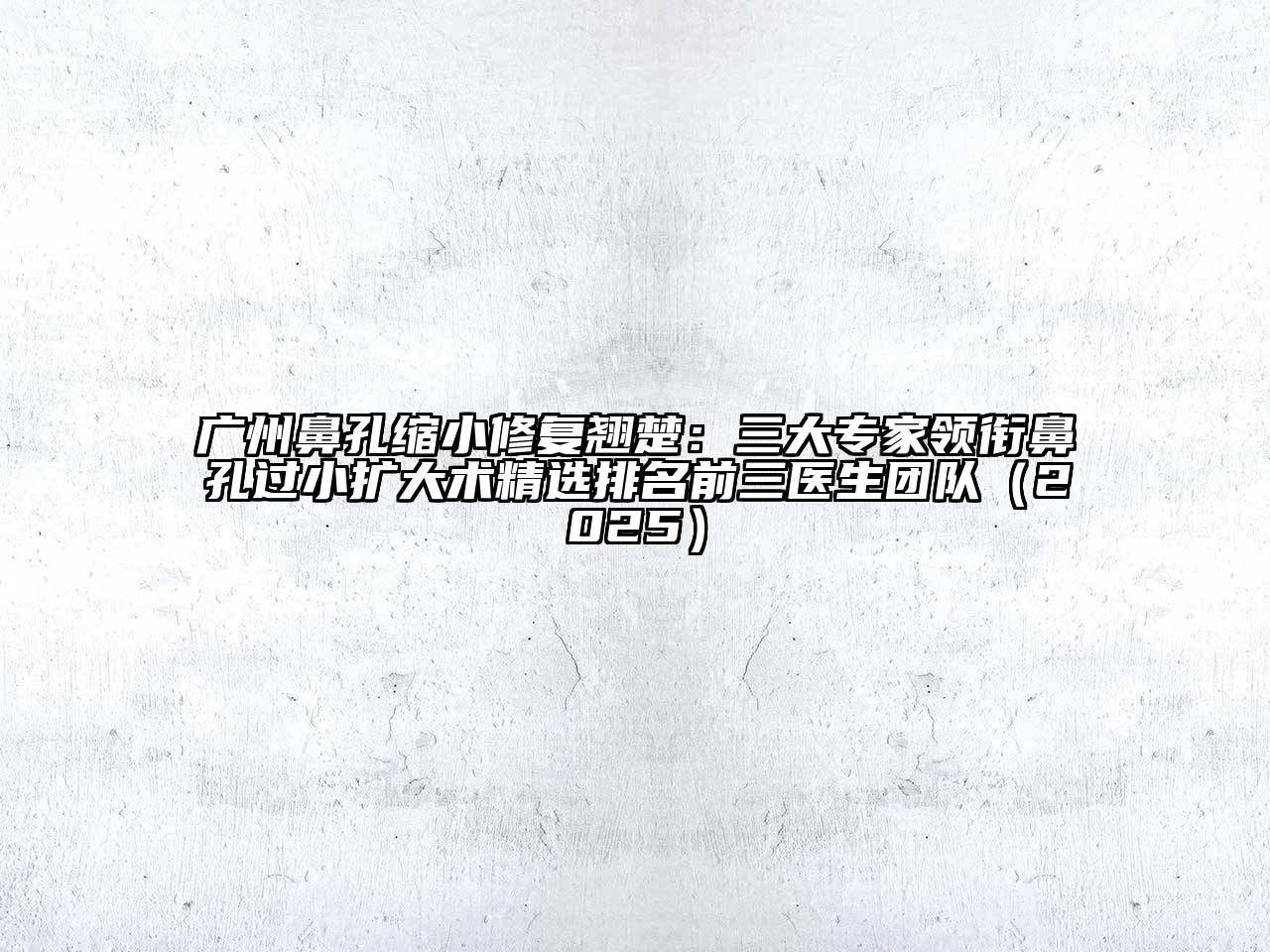 广州鼻孔缩小修复翘楚：三大专家领衔鼻孔过小扩大术精选排名前三医生团队2025年