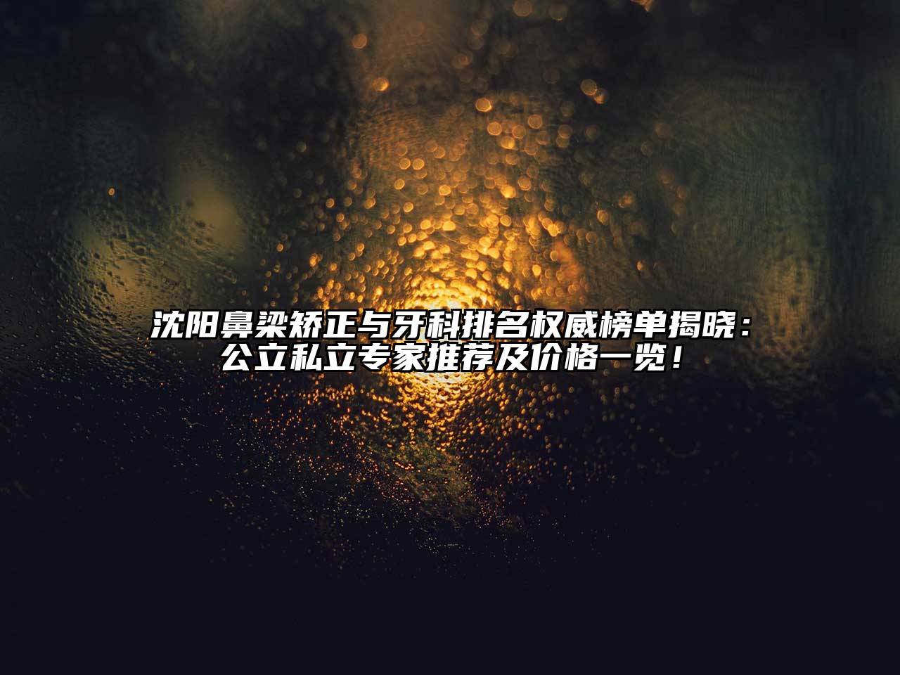 沈阳鼻梁矫正与牙科排名权威榜单揭晓：公立私立专家推荐及价格一览！